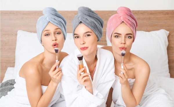 hicober microfiber hair towel, 3 packs hair turbans for wet hair, drying hair wrap towels for curly hair women anti frizz (blue,grey,pink)