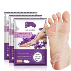 aliver foot peel mask 3 pack, exfoliator peel off calluses dead skin callus remover, baby soft smooth touch feet men women
