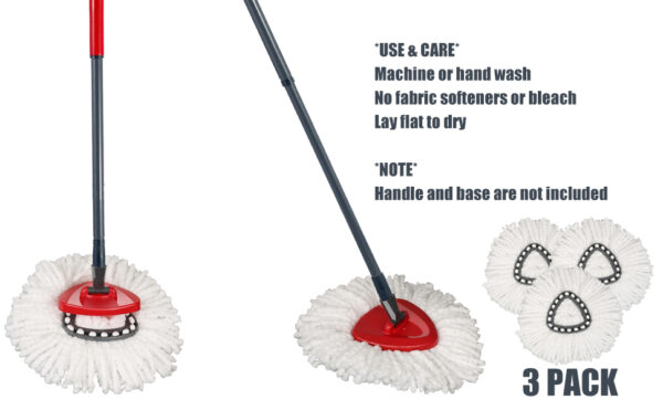 mop replace head [ 3 pack ] mop refills compatible with triangle spin mop, 100% microfiber, deep cleaning machine washable and easy to replace